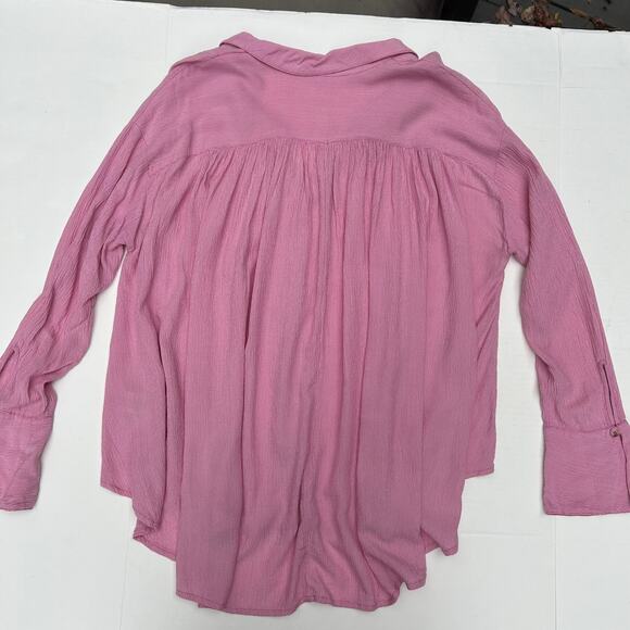 Free People Gauze Shirt Long Sleeve Pink Stripe Pocket High Low Button Up XS - Picture 7 of 11
